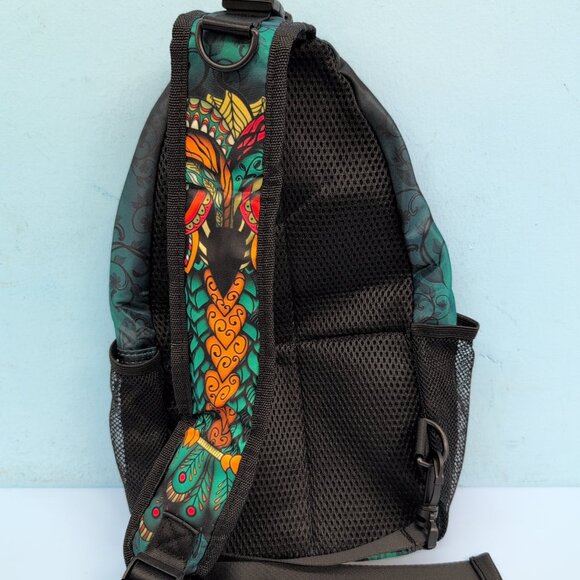 Owl Sling Bag Casual Shoulder Crossbody Travel Daypack Mesh Pocket Backpack Teal - Picture 6 of 9